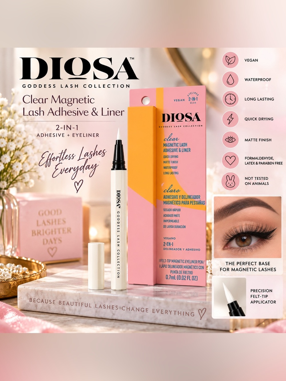 DIOSA Clear Magnetic Lash Adhesive & Liner 2-in-1 Vegan Waterproof NIB